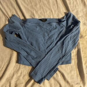 Forever 21 Teal Blue Button Down Crop Top Long Sleeve Size Large